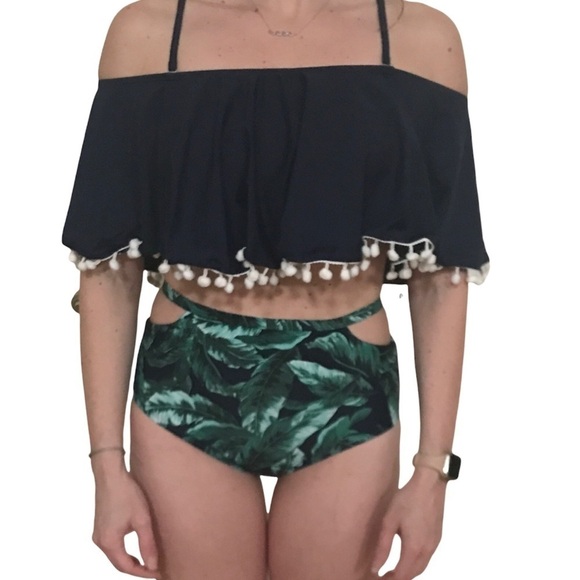 𝅺retro Flounce Tassel Off-shoulder High Waist Bikini. - Picture 3 of 6